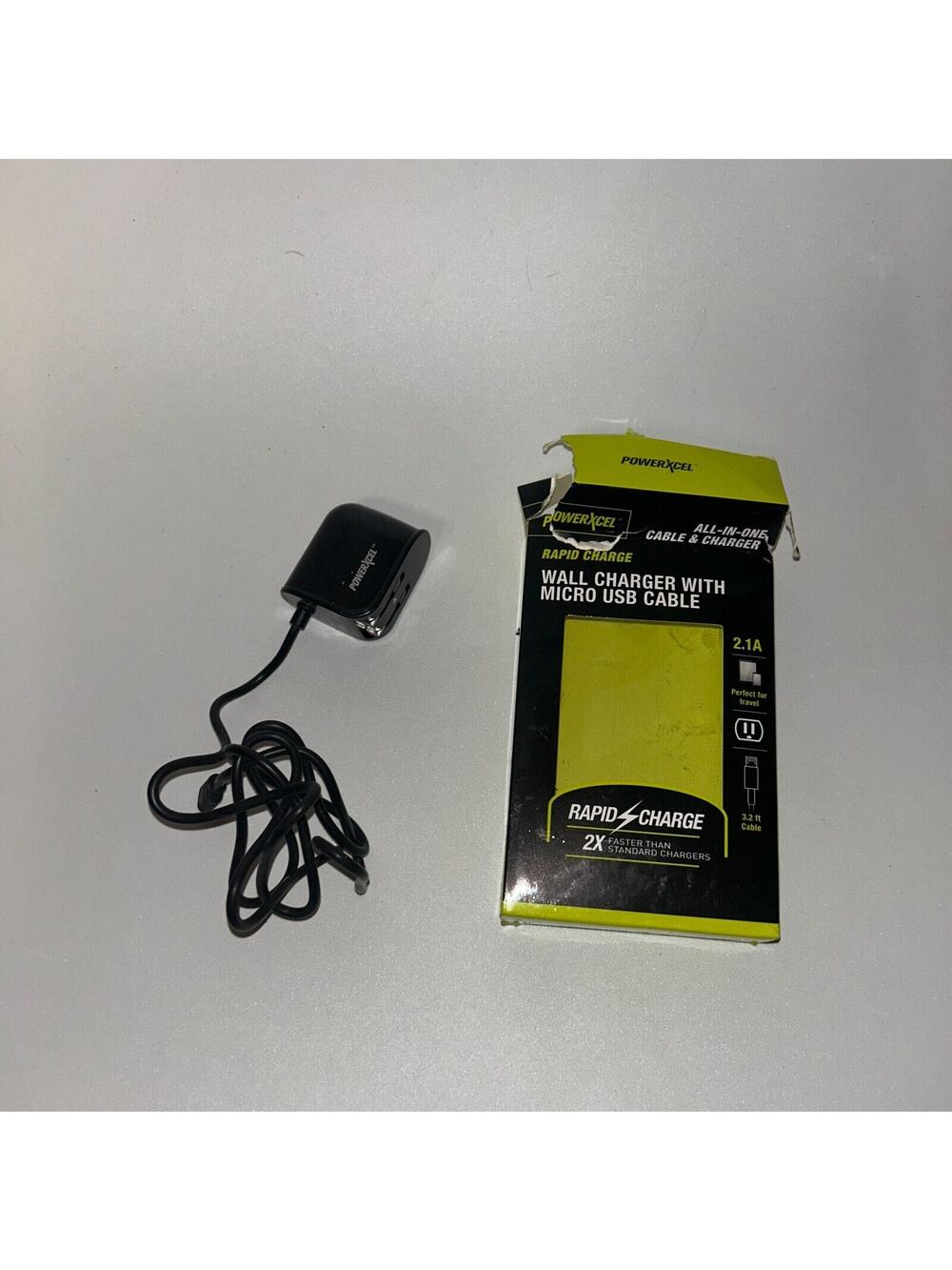 PowerXcel - Wall Charger with USB Cable 2.1A - All In One Black